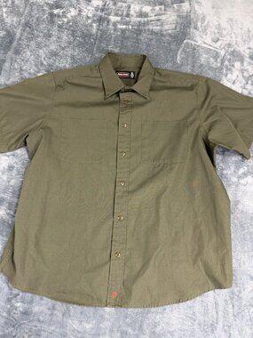 Jesse James Mens Olive Green Short Sleeve Button-Up Work Shirt XL